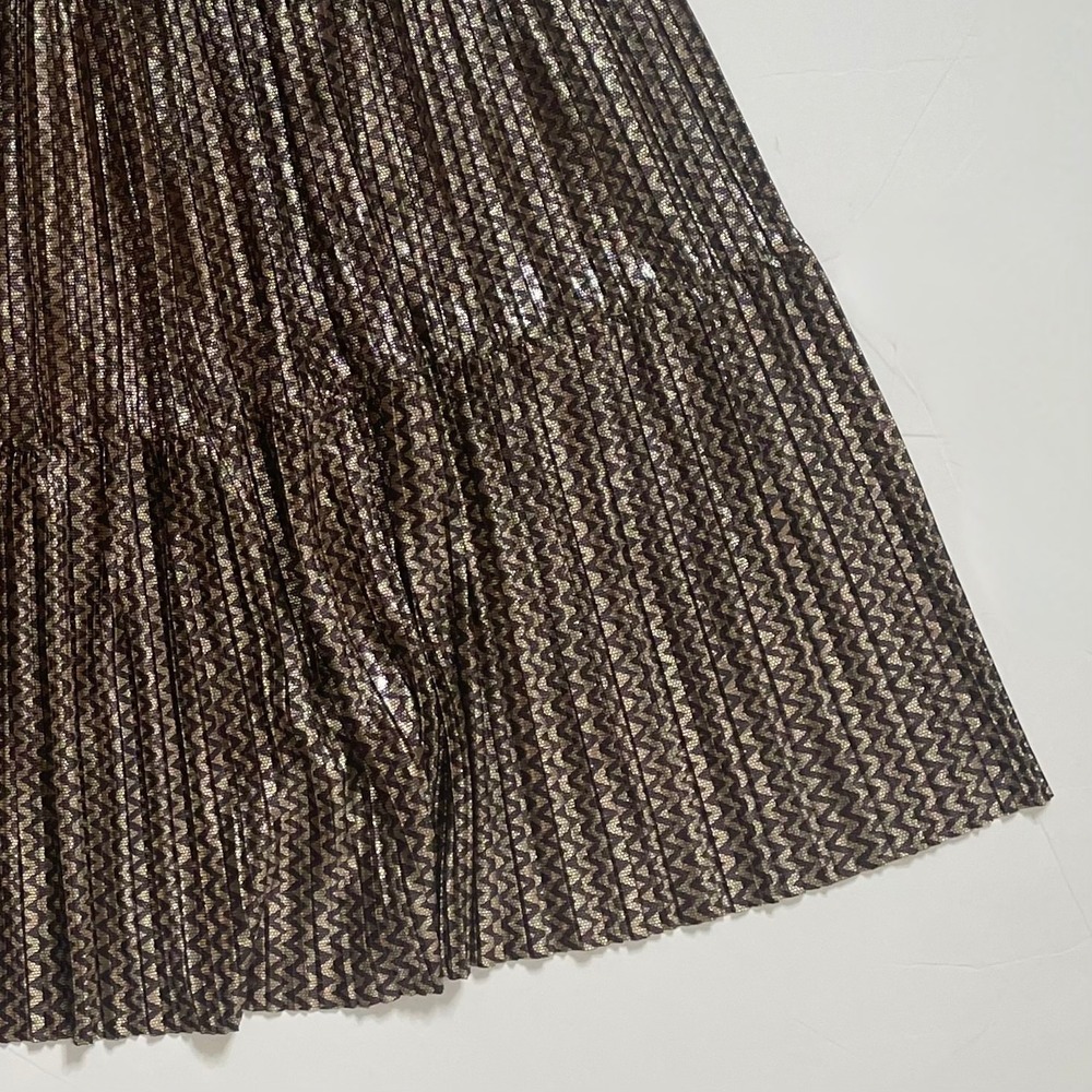 BA&SH Pleated Jupe Poly Midi Skirt Chevron Stripe Foil Metallic Tiered Size 6 - Picture 10 of 16